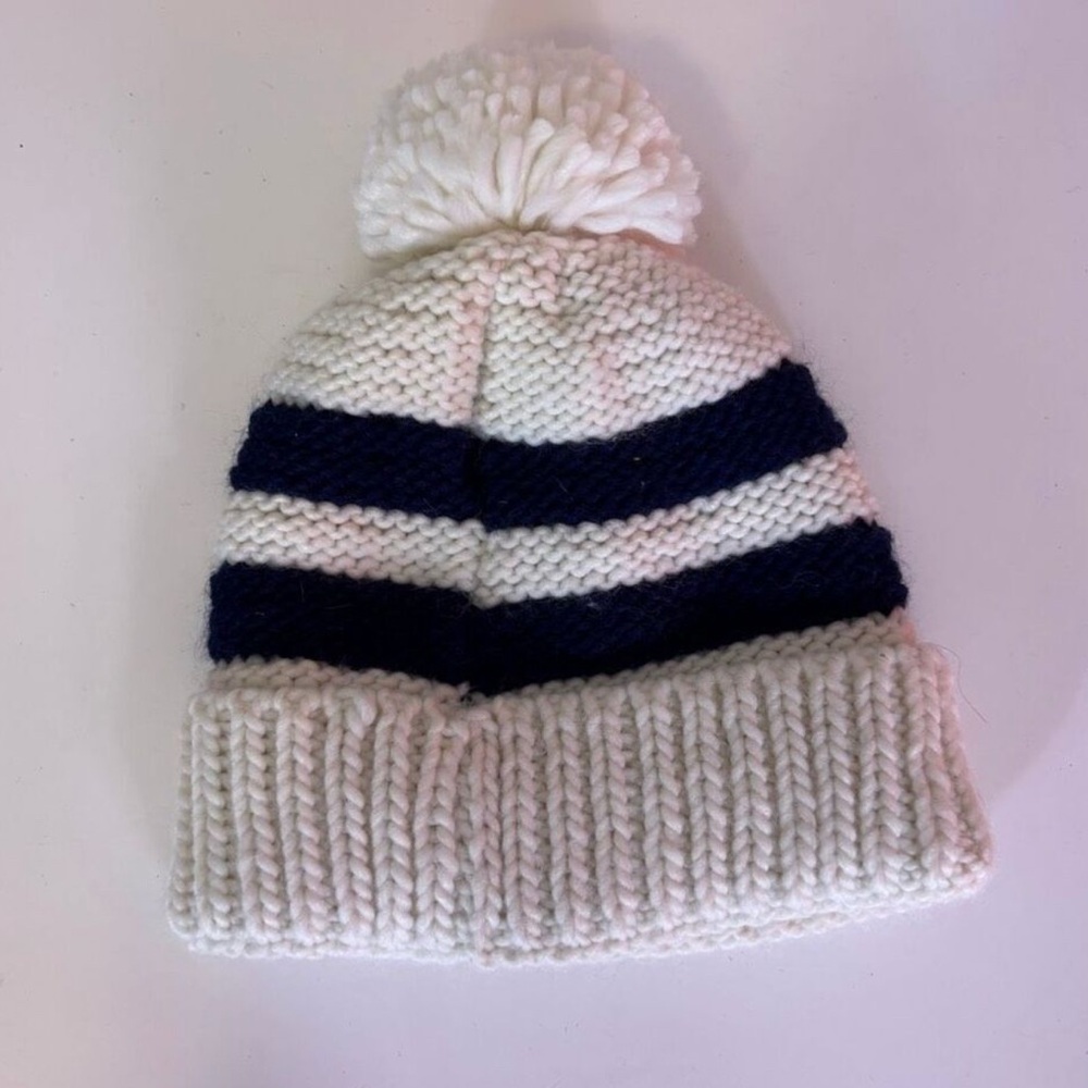 Sleeping On Snow Anthropologie White with Navy Blue Striped Knit Winter Hat